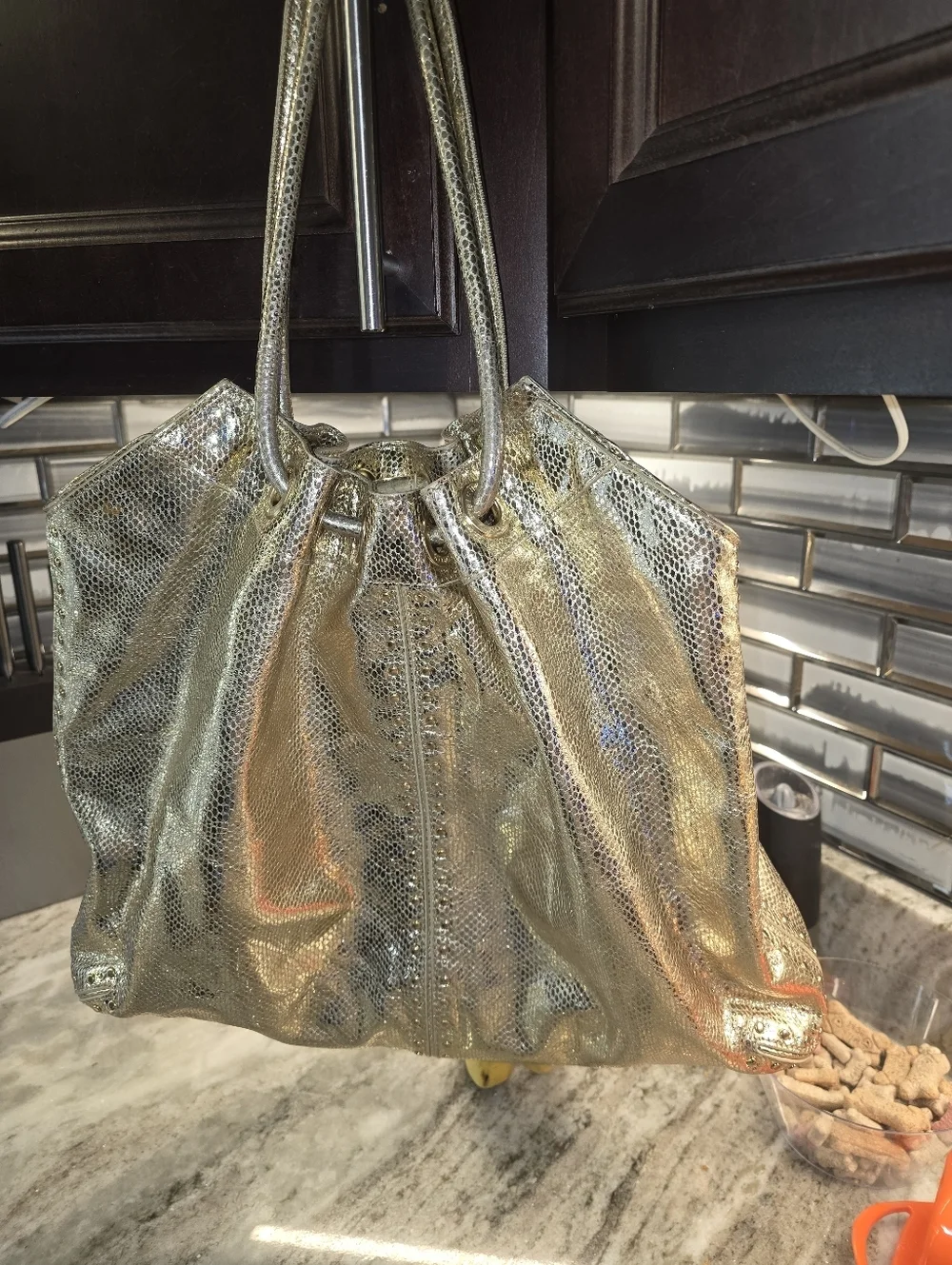 MK Metallic Gold Large Astor Tote Bag